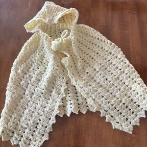 Vintage Handmade Baby Crochet Hoodie Poncho Yellow Baby Girl Toddler